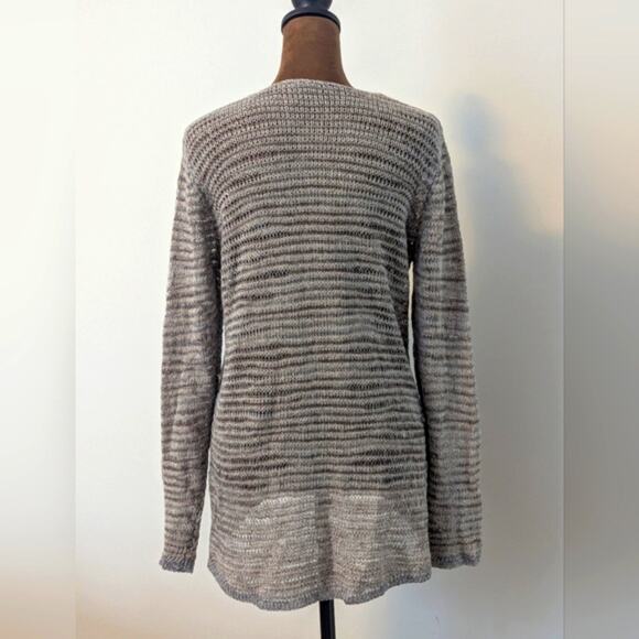 Eileen Fisher High Low Drapey Metallic Sparkly Linen Open Knit Sweater Tan Sz M - Picture 2 of 8